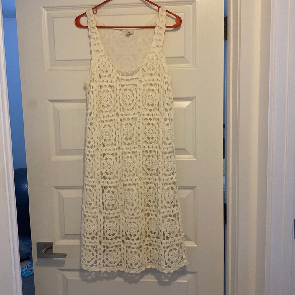 NWOT Joie Winter White Knit Crochet Sweater Dress Resort Lined M 8 10 Medium